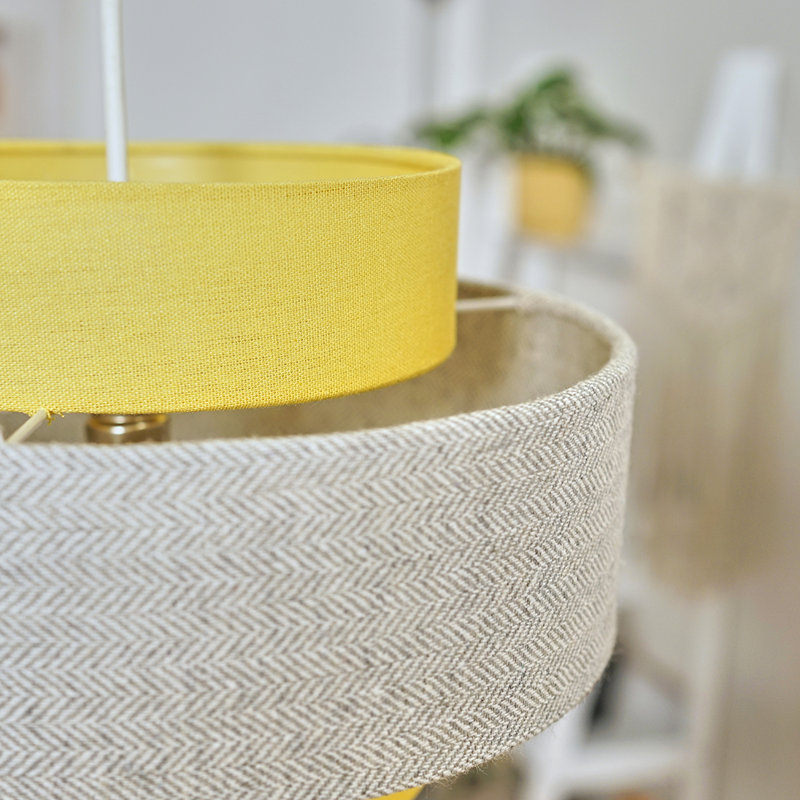 Nellie 19 cm H Drum Pendant Shade ( Clip On ), Mustard/Grey