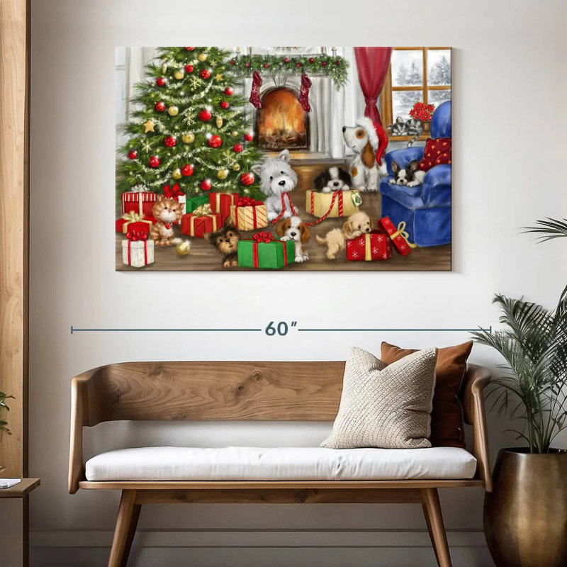 Chiens et chats de Noël, H 32 po x l 48 po