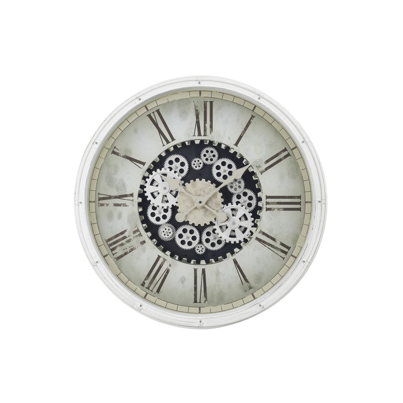 Horloge, 30 po, mécanisme d'engrenage, grande horloge murale, blanc, transitionnel