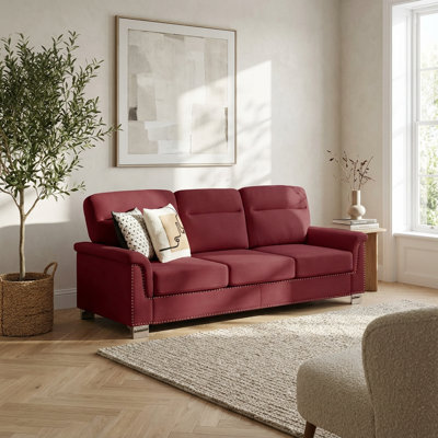 Contemporary Three-Seater Snowfleece Fabric Sofa