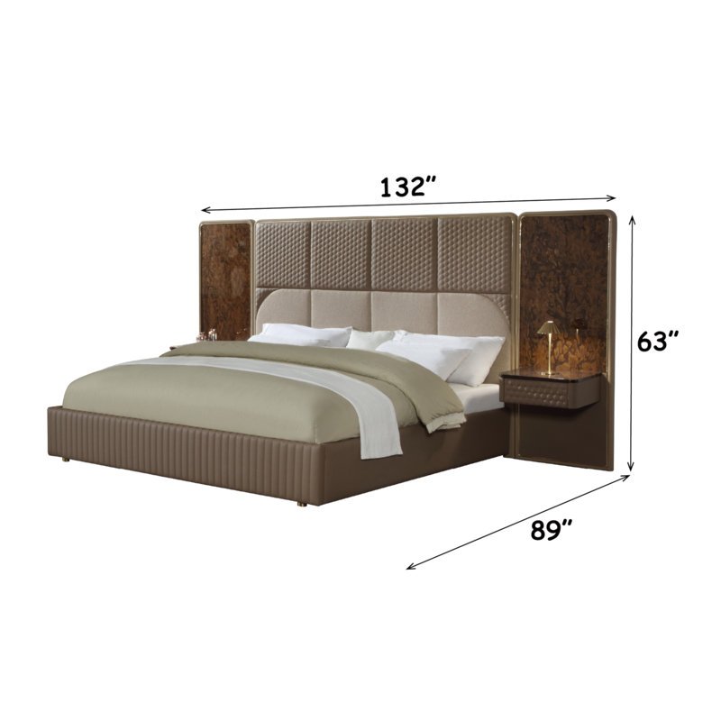 Lit en microfibre brun et beige Marcelino