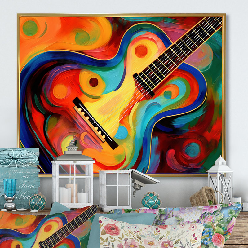 «Music In Color III» sur toile, H 12 po x l 20 po x P 1 po, Cadre flottant doré