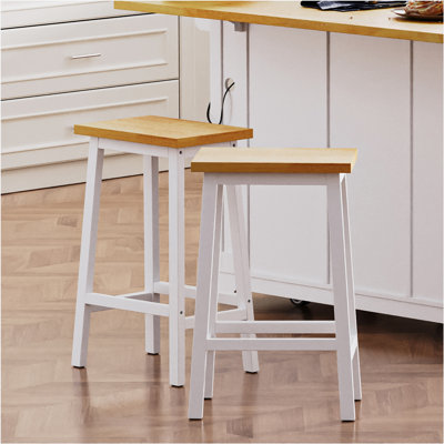 Tabourets de bar en bois massif (pas cher en fer), ensemble de 2 chaises de bar de 25,6 po de hauteur, tabourets de comptoir de cuisine avec repose-pieds, tabourets de ferme pour la salle à manger, cuisine, comptoir