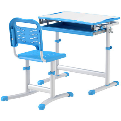 Zoomie Kids Kids Desk And Chair Set, Height Adjustable Study Table And Chair Set With Drawer, Pen Slot, Tiltable Desktop, Hook by Zoomie Kids