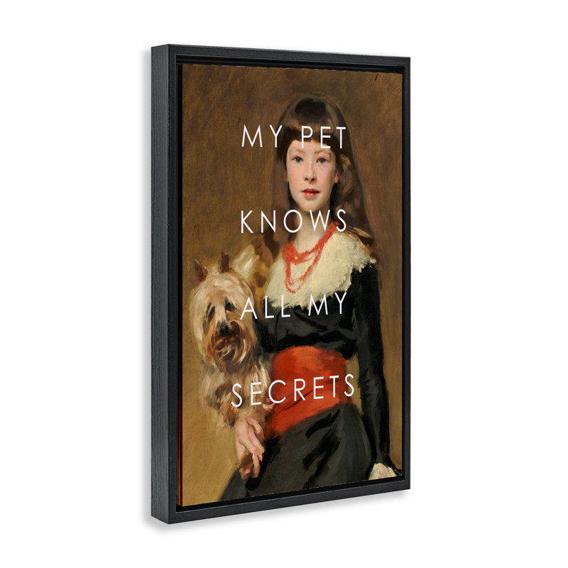 Cadre flottant My Pet Knows All My Secrets, design par Corinne Haig, Cadre flottant noir de jais, H 25 po x l 17 po
