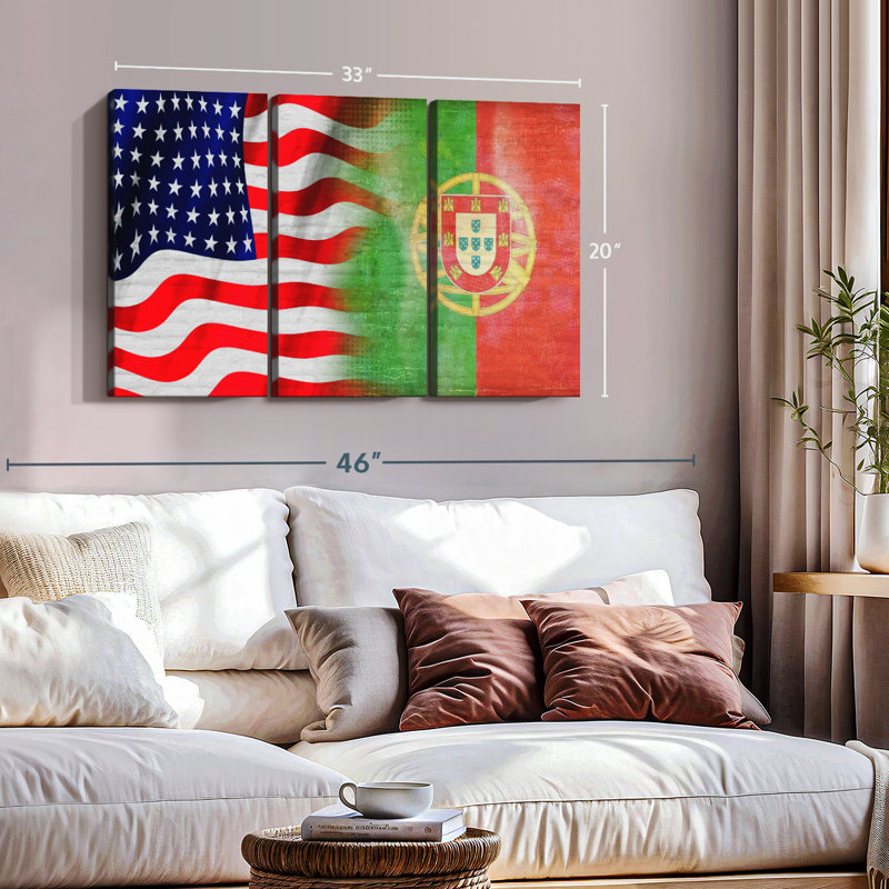 «USA and Portugal Flags», 3 pièces, H 20 po x l 33 po