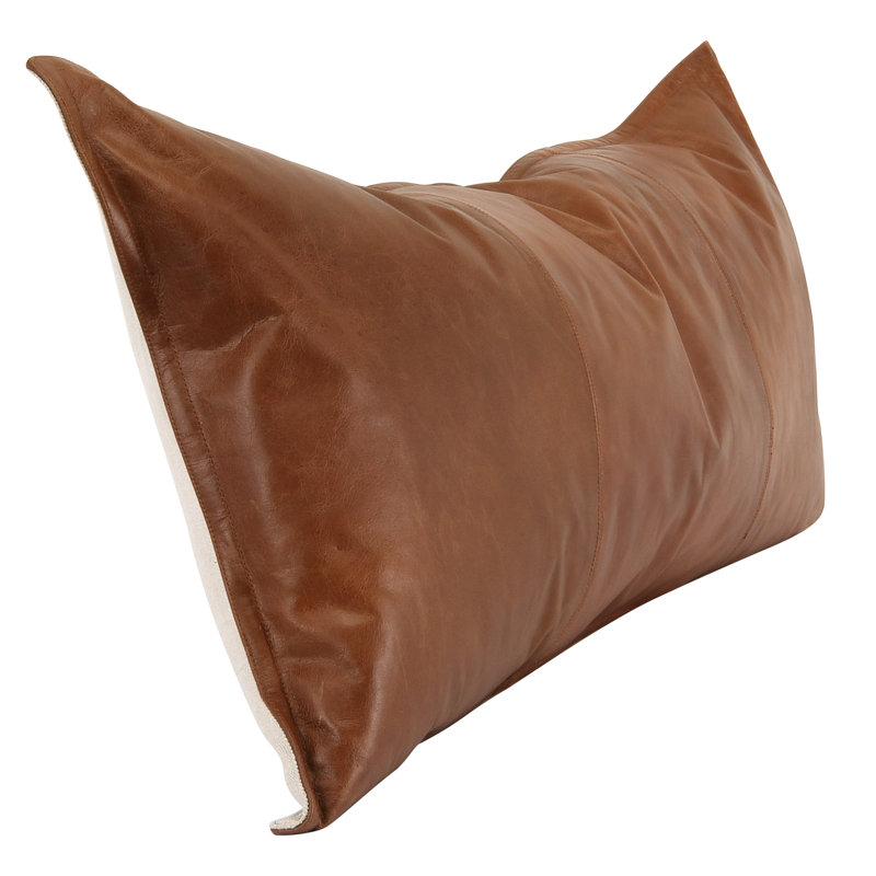 Kosas Home Cheyenne 100% Leather Throw Pillow, Brown, Rectangular, 14" x 26"
