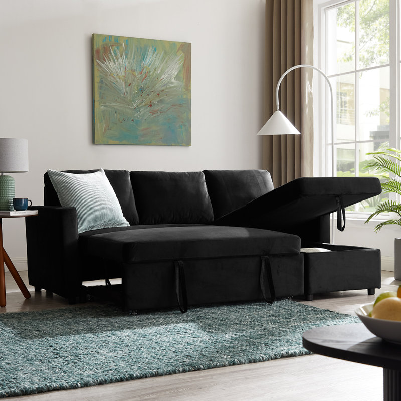 Tannum 3 Seater Velvet Sofa Bed, Black