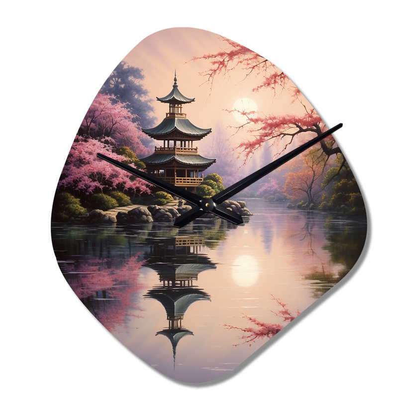 Paladin, art asiatique, pagode Serene, art asiatique, horloges murales asymétriques en métal rose, Grand