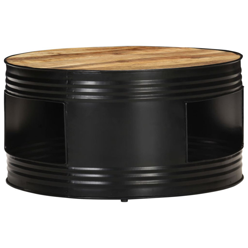 Rough Mango Wood & Black Metal Coffee Table with Storage