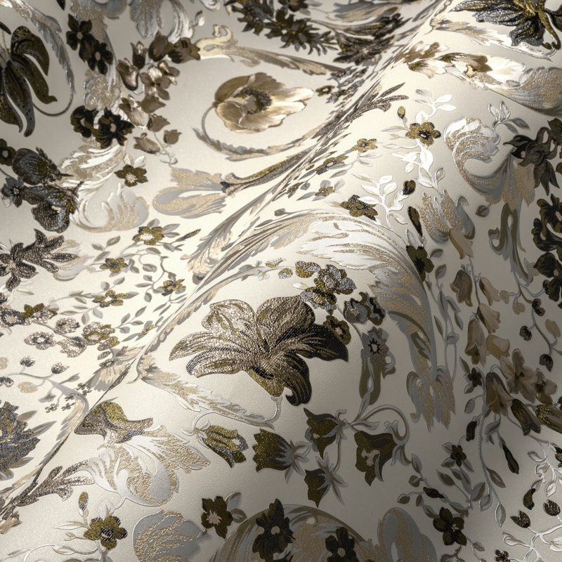 Versace Butterscotch Empress Unpasted Vinyl Wallpaper, Cream/Silver/Gray/Brown
