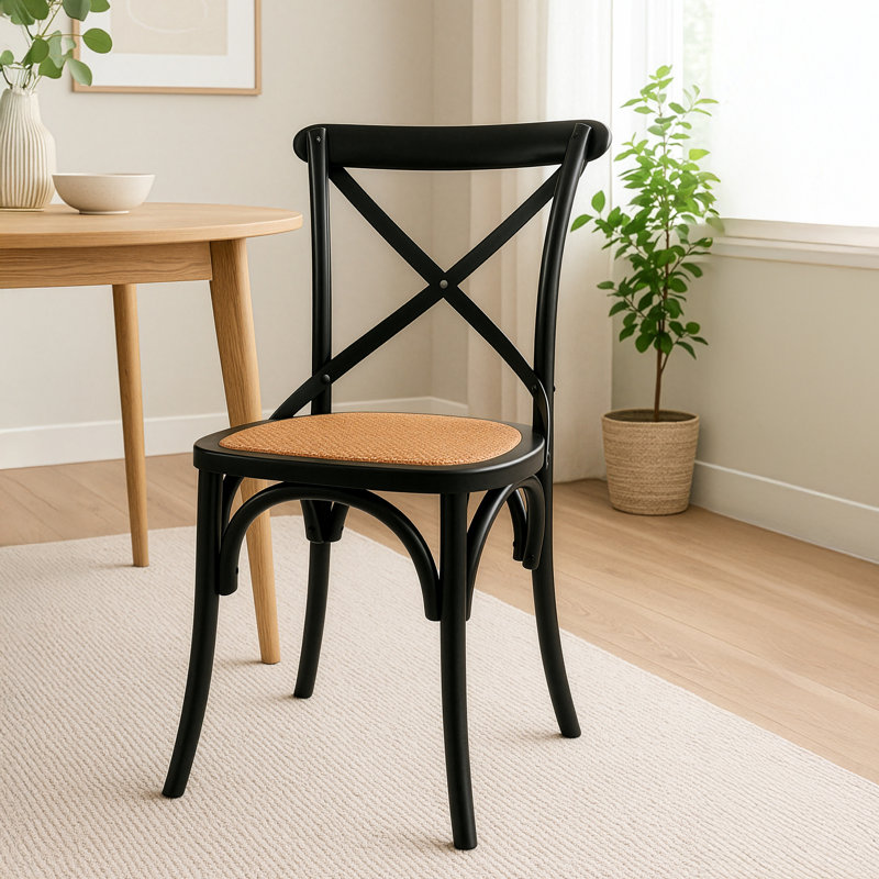 August Grove Donaciano Dining Chair – Solid Wood Farmhouse Side Chair with X-Back Design – Rustic Kitchen & Dining Room Seating