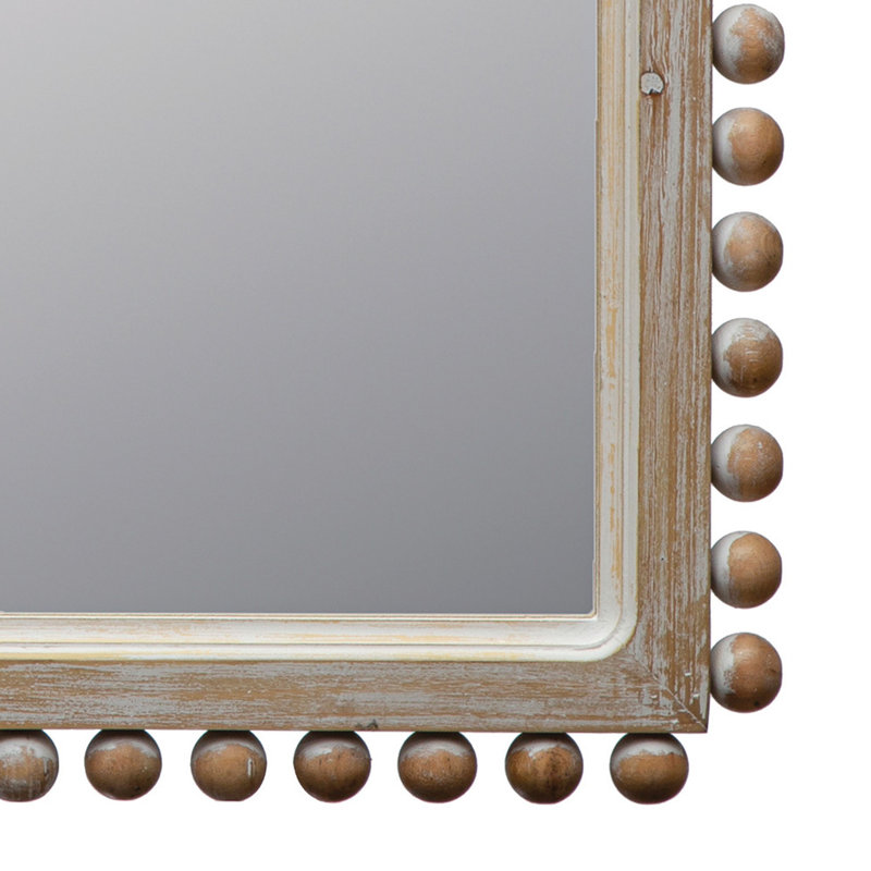 Wood Ball Framed Arched Wall Mirror, 34" x 24", Light Brown