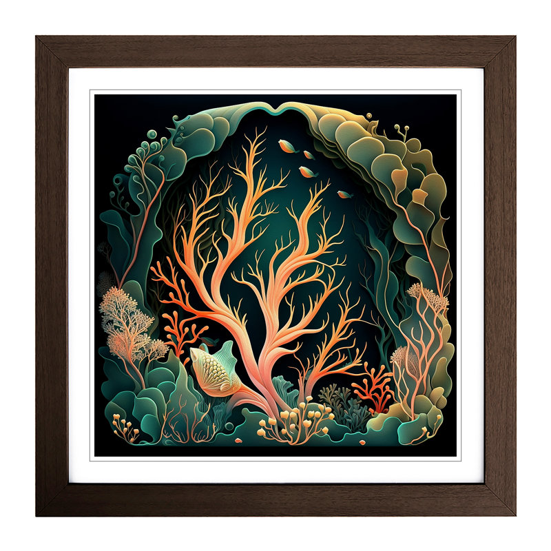 Coral Reef Art Nouveau - Single Picture Frame Print on Wood, Walnut