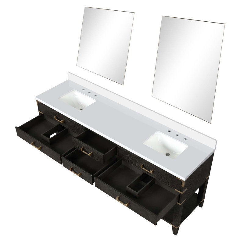 Meuble-lavabo double avec miroirs et tablette ouverte