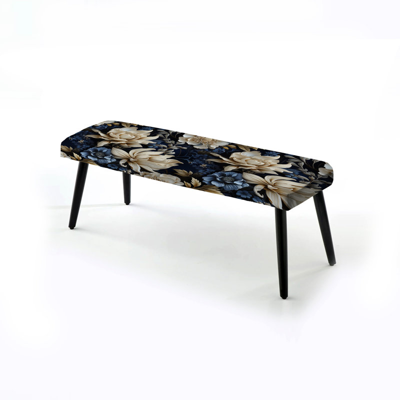Banc rembourré floral noir Truong, Deep Blue And White Daisy Flower III