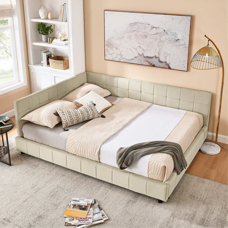 Structure de lit tapissier pour grand lit, structure de canapé-lit avec dossier et accoudoirs confortables, grand lit pour chambre à coucher, salon