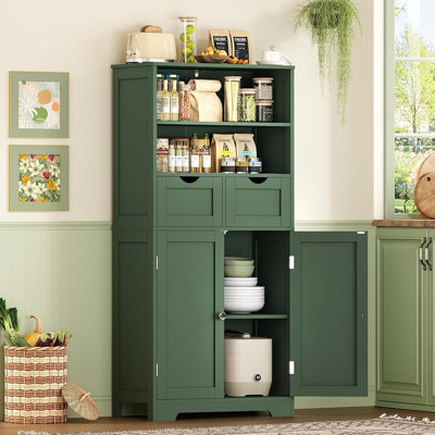 Green Freestanding Storage Cabinet with Doors and Adjustable Shelves