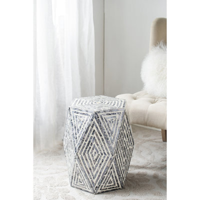 Console 16 x 14 x 18 po, forme hexagonale, blanc noir, hexagone de style bord de mer et style