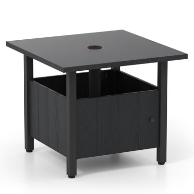 Square Metal Outdoor Side Table With Umbrella Hole , 55cm cm W 55cm cm D