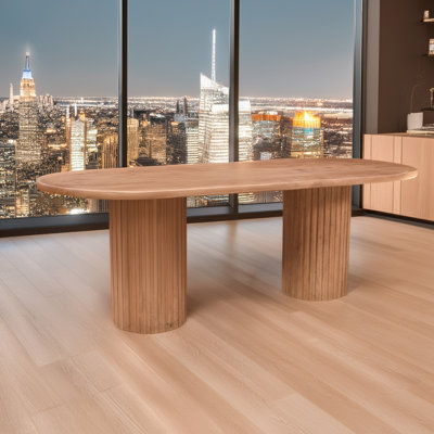 Callasandra Solid Wood 84" Mid-Century Modern Fluted Double Pedestal Dining Table