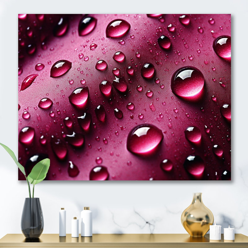 Rose rouge avec gouttes de pluie sur fond noir, impression sur toile, Toile tendue, H 16 po x l 32 po x P 1 po