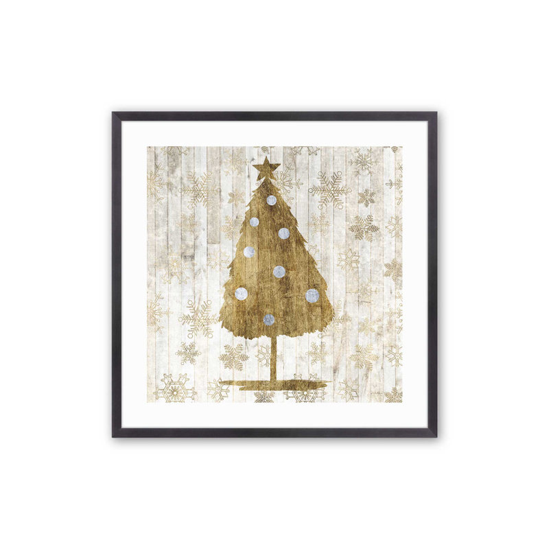 Impression d'arbre de Noël rustique doré, H 13,75 po x l 13,75 po, Cadre simple en zinc patiné, bois massif