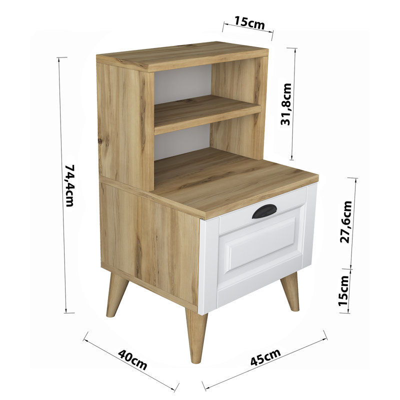 Table de chevet 1 tiroir Adelio, Brun clair / blanc