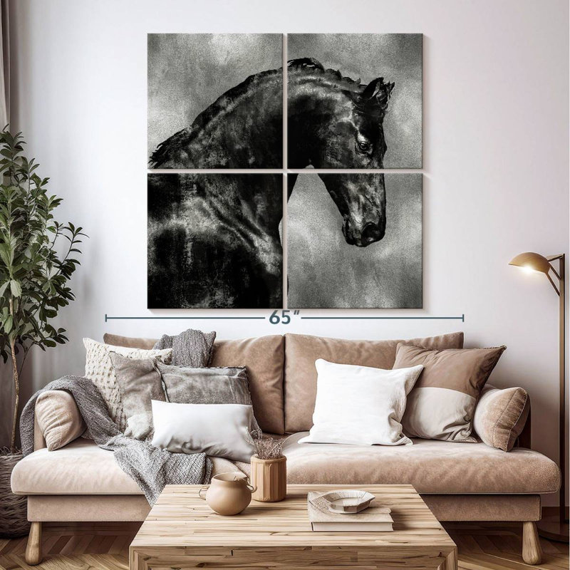 Brampt Black Stallion On Silver, 50'' H x 50'' W
