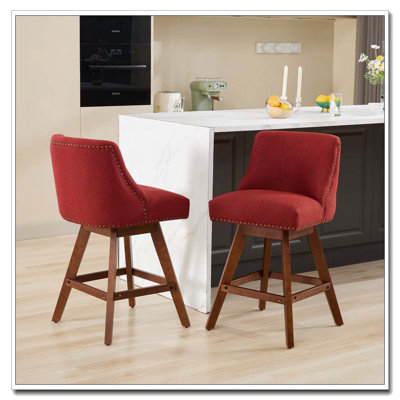 Counter Height Swivel Barstools, 26'' H Seat Height Upholstered Bar Stools Set of 2