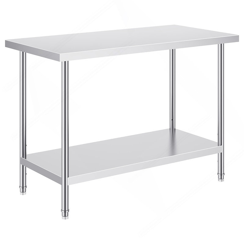 Table de préparation en acier inoxydable, 24 po x 48 po x 34 po, table de travail en métal robuste avec 3 niveaux de hauteur réglables, poste de travail commercial pour la cour du garage de la cuisine