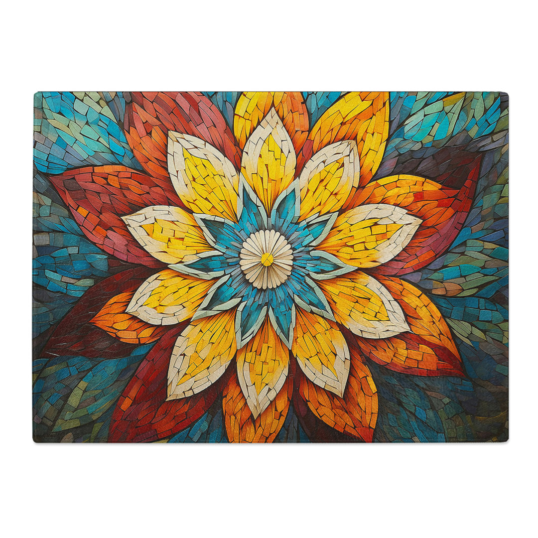 Mandala Flower Art Deco No.2  Glass Chopping Board