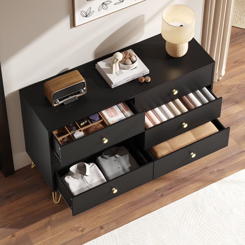 Commode 6 tiroirs moderne pour chambre double Dreseer, Noir