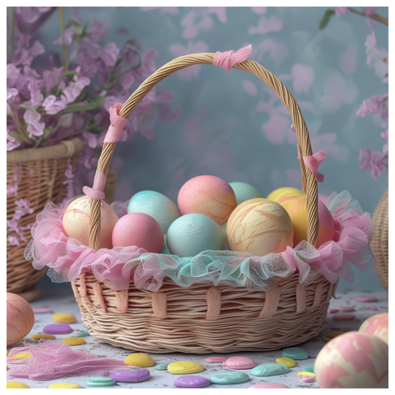 Pastel Easter Eggs Basket Quilted Bedspread All Sizes, Full / Double