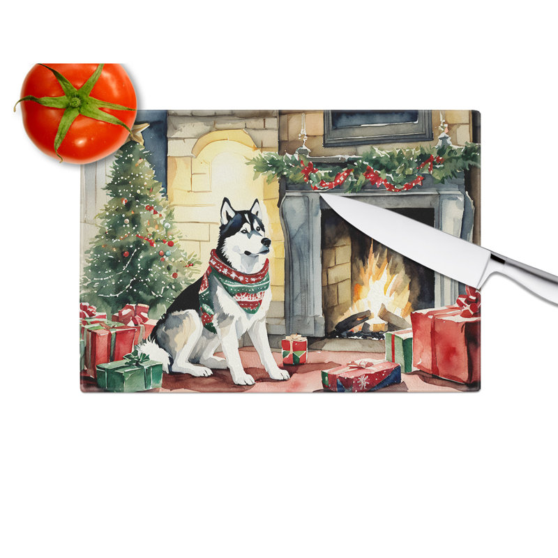 Planche à découper en verre Siberian Husky Cozy Christmas