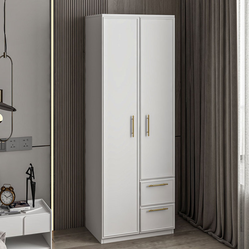 Modern White Wardrobe, 100% Melamine Coated Particle Board, 23.6 x 67.6 x 17.7 inches | Durable & Stylish Design, Ideal for Bedroom Storage | Sleek Solid Color Finish, Perfect for Organizing Clothes & Accessories