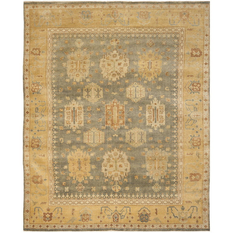 Oushak Oriental Hand-Knotted Wool Gray/Gold Area Rug, Rectangle 6' x 9'