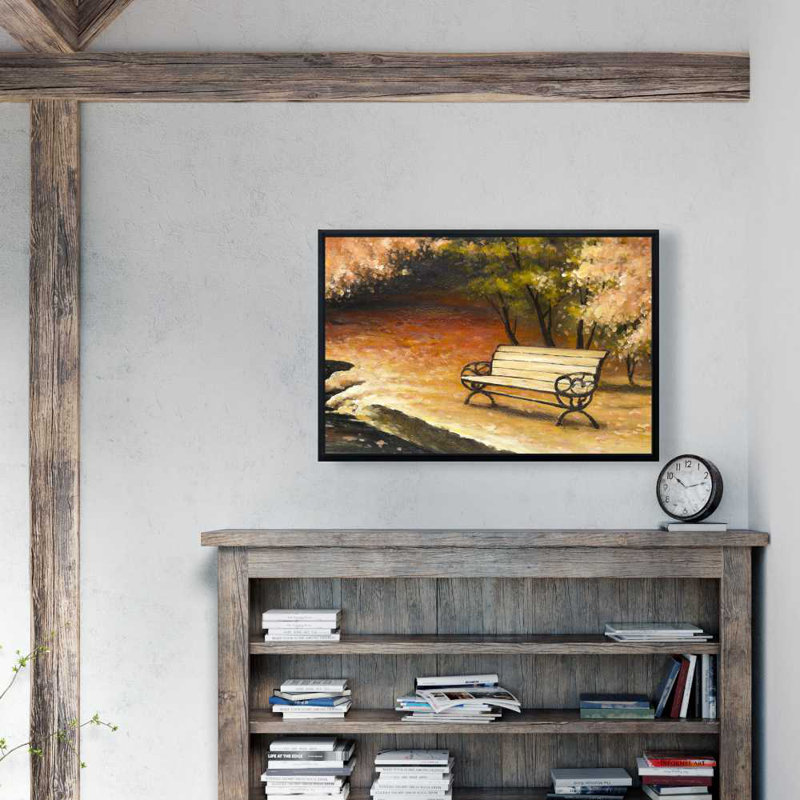 Park bench by fall - Orange Seasons Framed Canvas Decor
