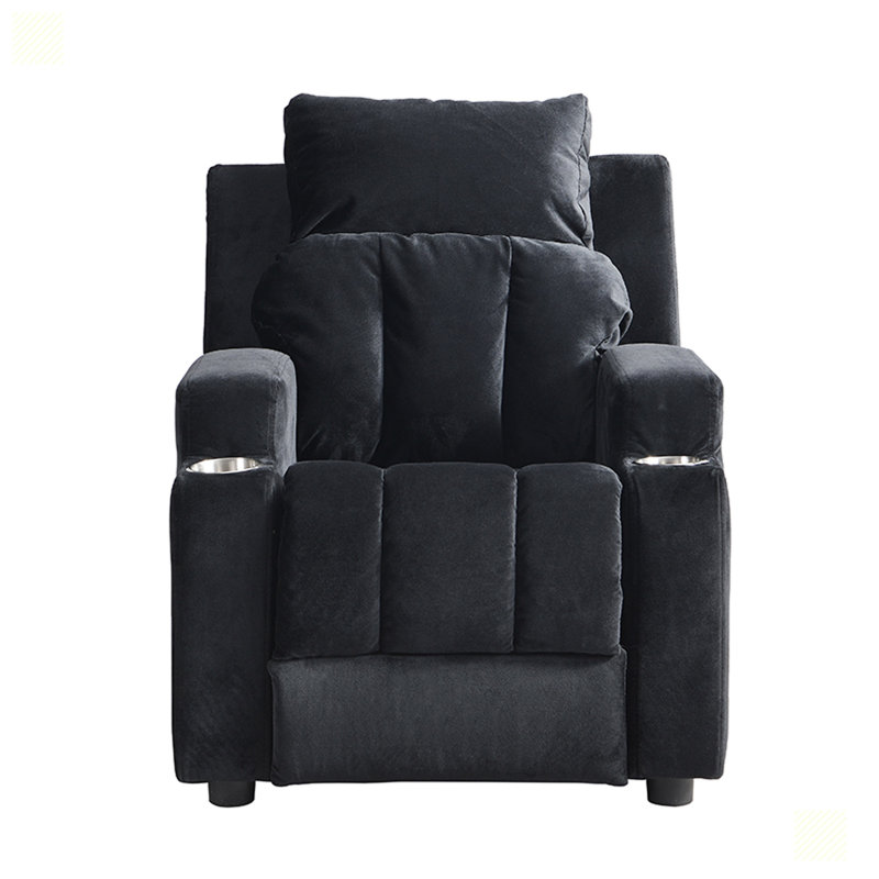 Kids Recliner Chair Upholstered Couch with One Cup Holder, Black Velvet