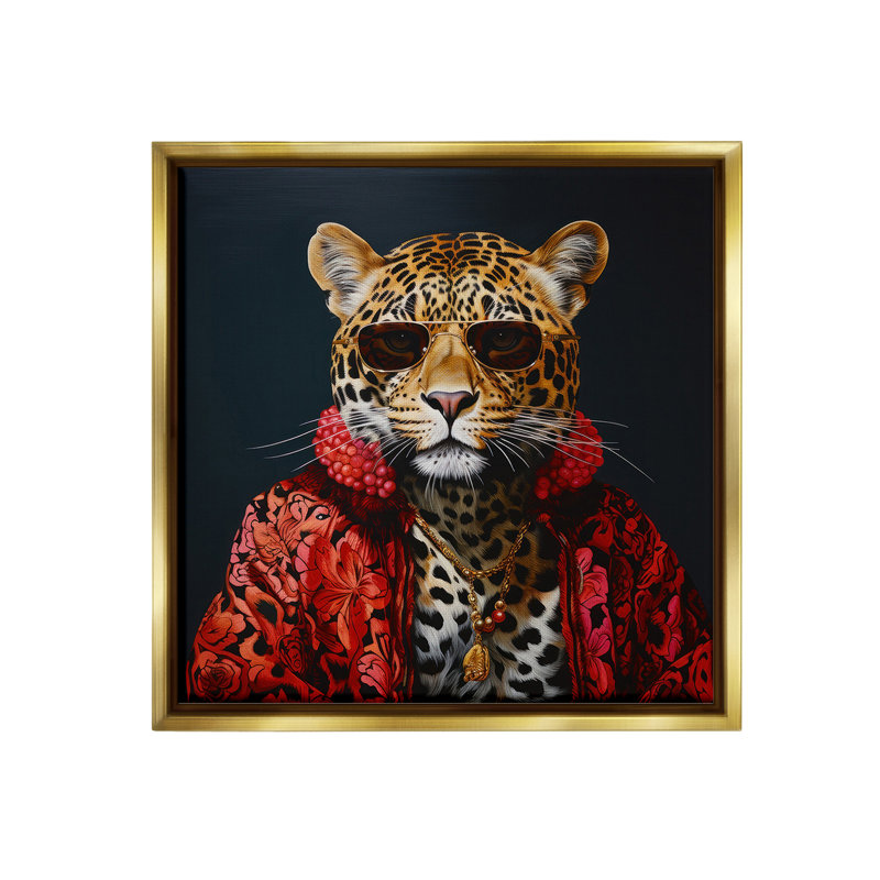 "Trendy Leopard Fashion" par Lazar Studio sur toile, Cadre flottant métallique doré, H 25 po x l 25 po