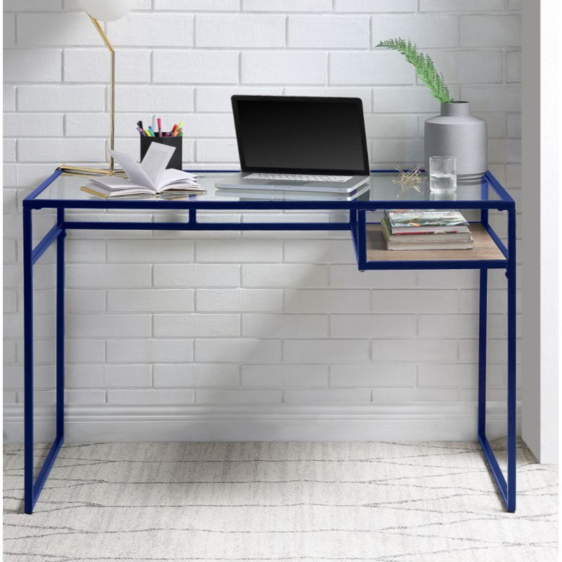 Glass Top Writing Desk, Glass/Blue
