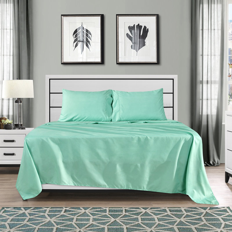 Ensemble de draps en microfibre / polyester à densité de tissage 180 fils Argia, Bleu turquoise