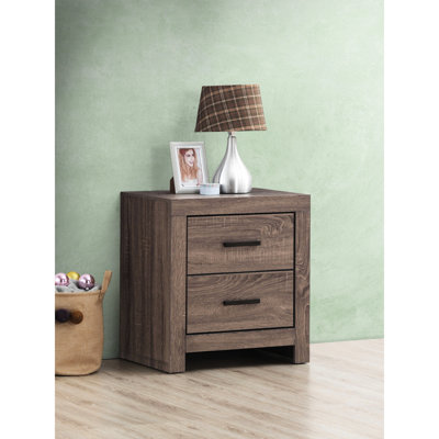 Oak 2 - Drawer Nightstand, 32.36 Lb, Matte Dark Bronze Handles, Modern Bedroom Piece Nightstand In Oak, 16.63 Inches Deep, For Use