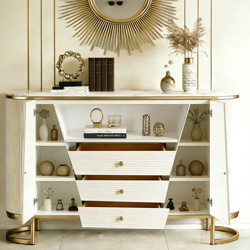Armoire d'entrée de style italien, Crème / doré, H 35,43 po x l 47,24 po x P 15,75 po