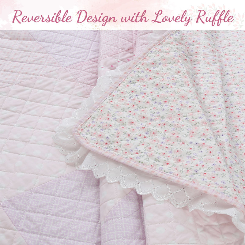 Ensemble de courtepointe réversible en coton standard rose 2 pièces BB2022-070