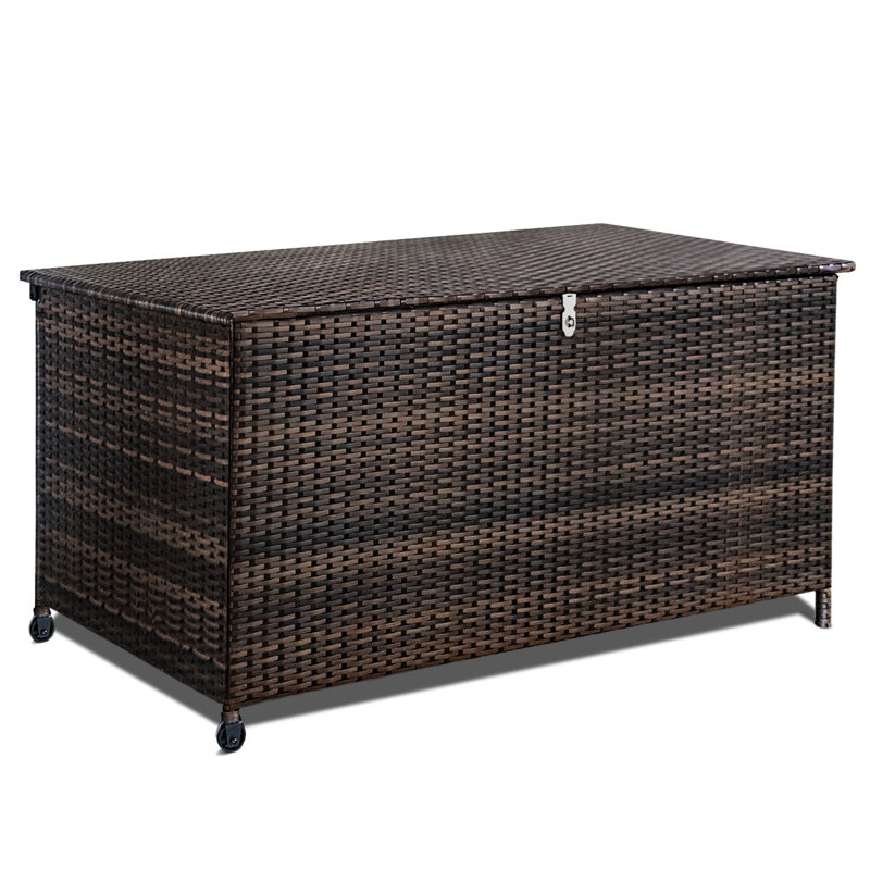 120 gallon Wicker Storage Box with Waterproof Polyester Liner, Gas Struts, Galvanized Steel Frame, Easy Assembly for Indoor & Outdoor Use