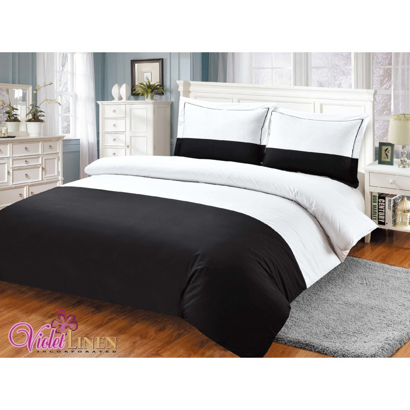 Ensemble de housse de couette réversible en coton noir / blanc standard, 2 housse de couette simple + 6 pièces supplément