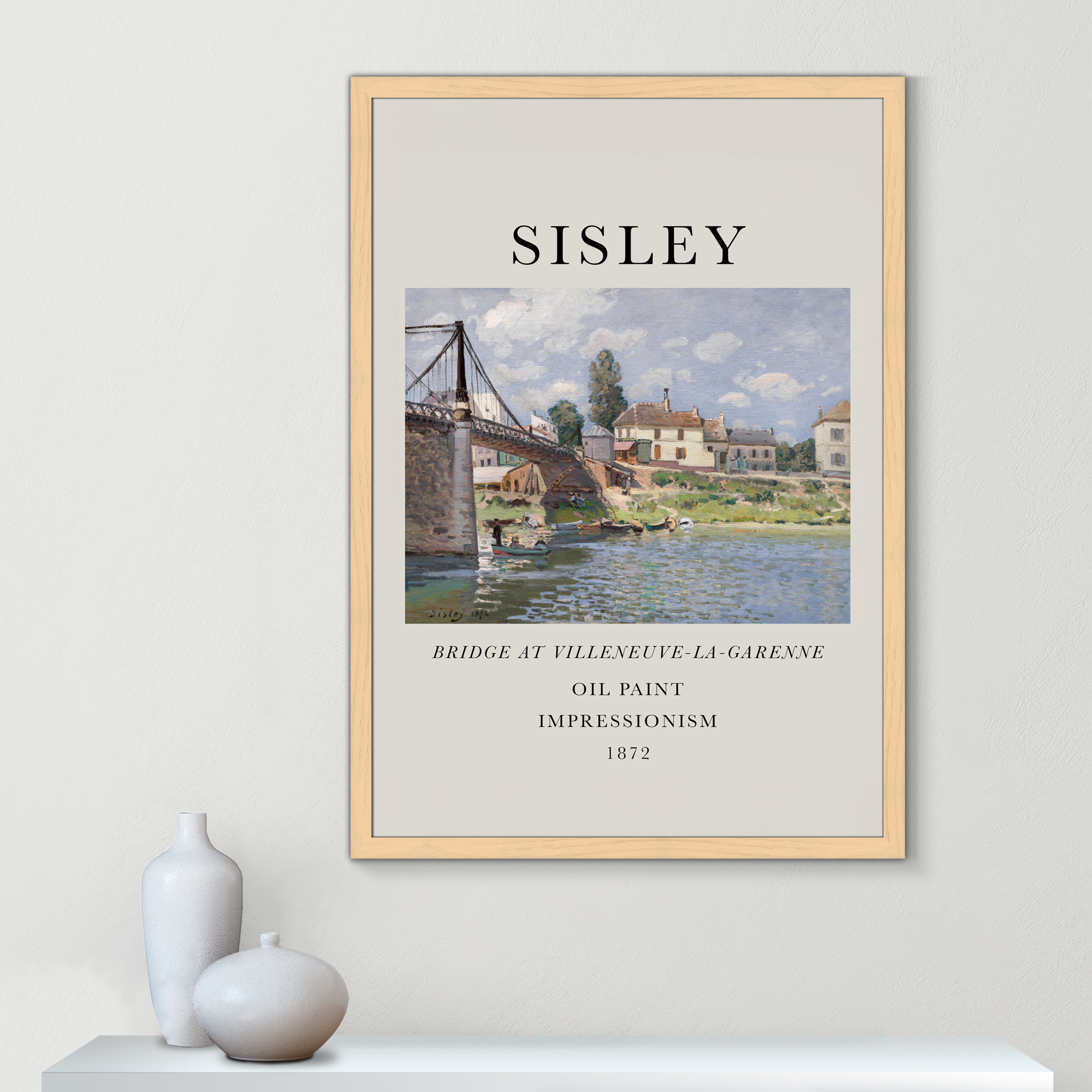 Old Masters Collection " The Bridge At Villeneuve " by Alfred Sisley, Natural Single Picture Frame, No