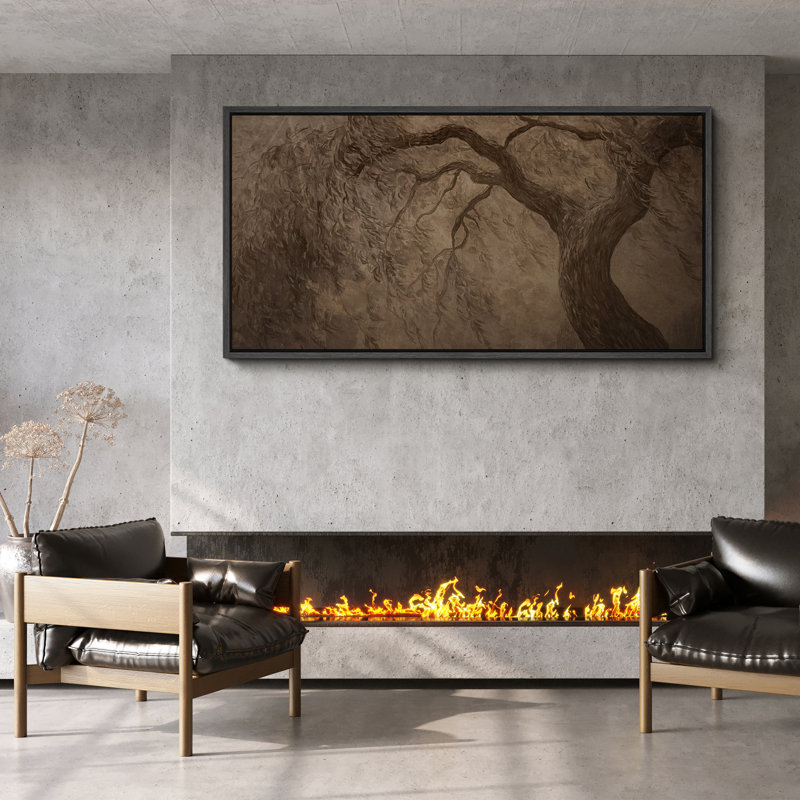Sépia, arbre saule sur toile, art mural monochrome Moody, H 30 po x l 60 po, Noir