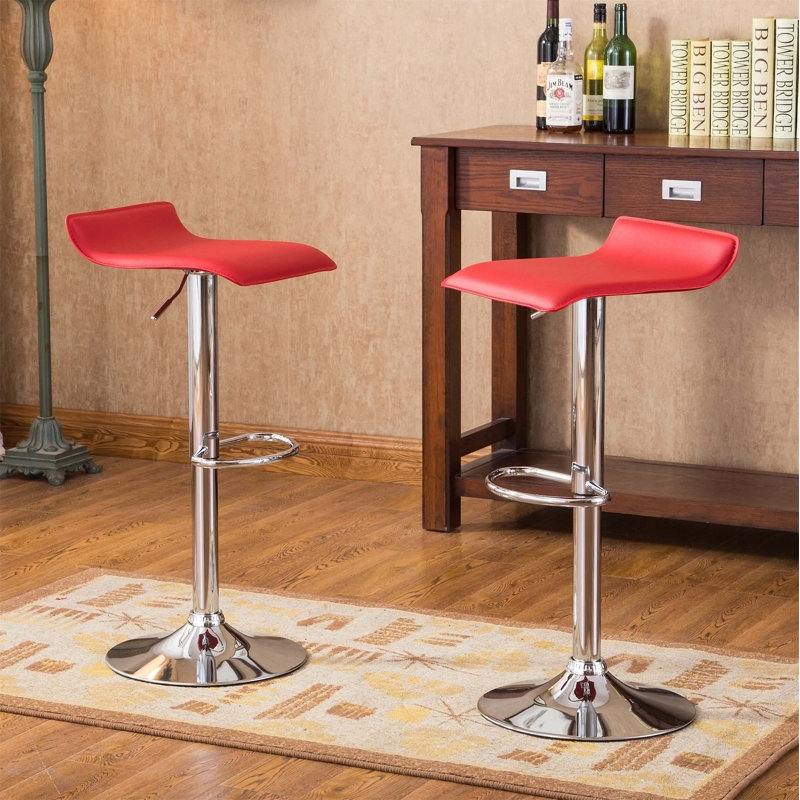 Shinea Swivel Upholstered Adjustable Height Counter Stool with Metal Frame, Red